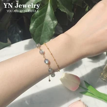 Двойной 14 k позолоченный натуральный вид серого синего кристалла ледяной свежий браслет с лунным камнем для женщин-студентов