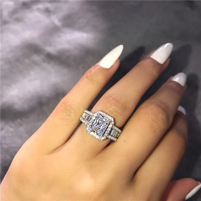 Кольцо с камнями в геометрическом стиле для женщин, серебро 925, ювелирное изделие, квадратный циркон, роскошное Женское Обручальное кольцо, подарок