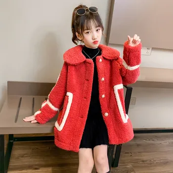 

Kids Coats for Girls Baby Winter Wool Warm Clothes Toddler Thicken Fleece Long Coat Teens Designer Outfits Children Clothing NEW