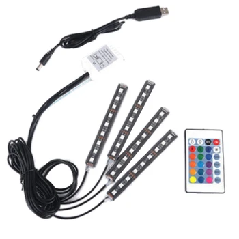 

Car Led Colorful Indoor Atmosphere Lights 12Smd Dragged Four Sound Remote Control Car Foot Lights Rbg Atmosph