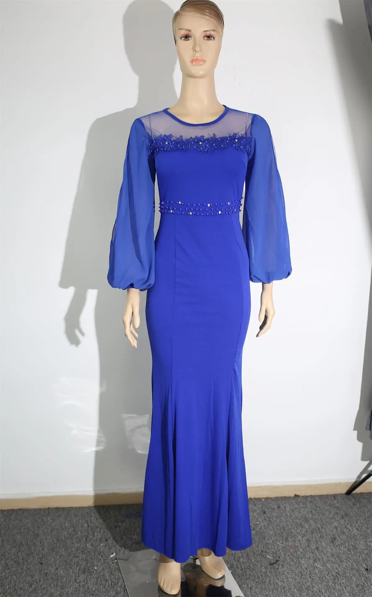 

2019 Cross-border Supply Express Explosions African Women's Embroidered Bead Lace Stitching Slim Dress L-3XL