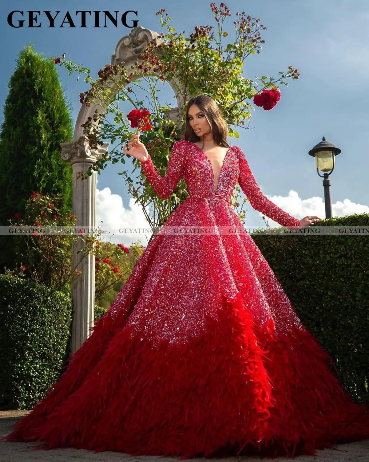 feather formal gowns