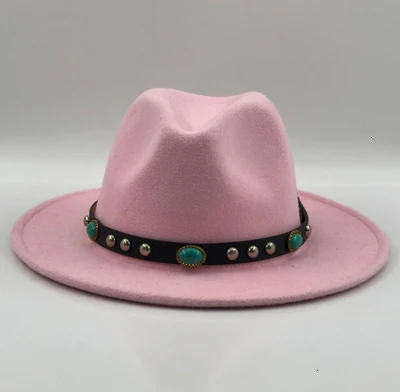 pink Модная мужская шляпа fedoras Женская мода джаз шляпа лето весна черная Шерстяная Смесь Кепка Уличная Повседневная шляпа - Цвет: pink