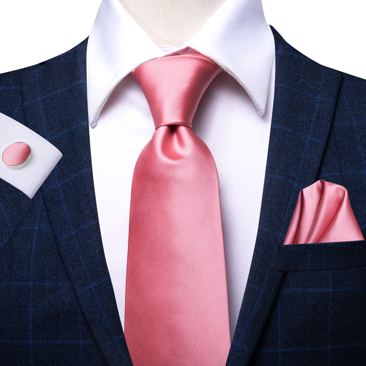 Hi-Tie Luxury Ties For Men Coral Solid Box Gifts Men's Tie Pink Hanky Cufflinks Set Silk NeckTie Formal Dresses Business | Аксессуары