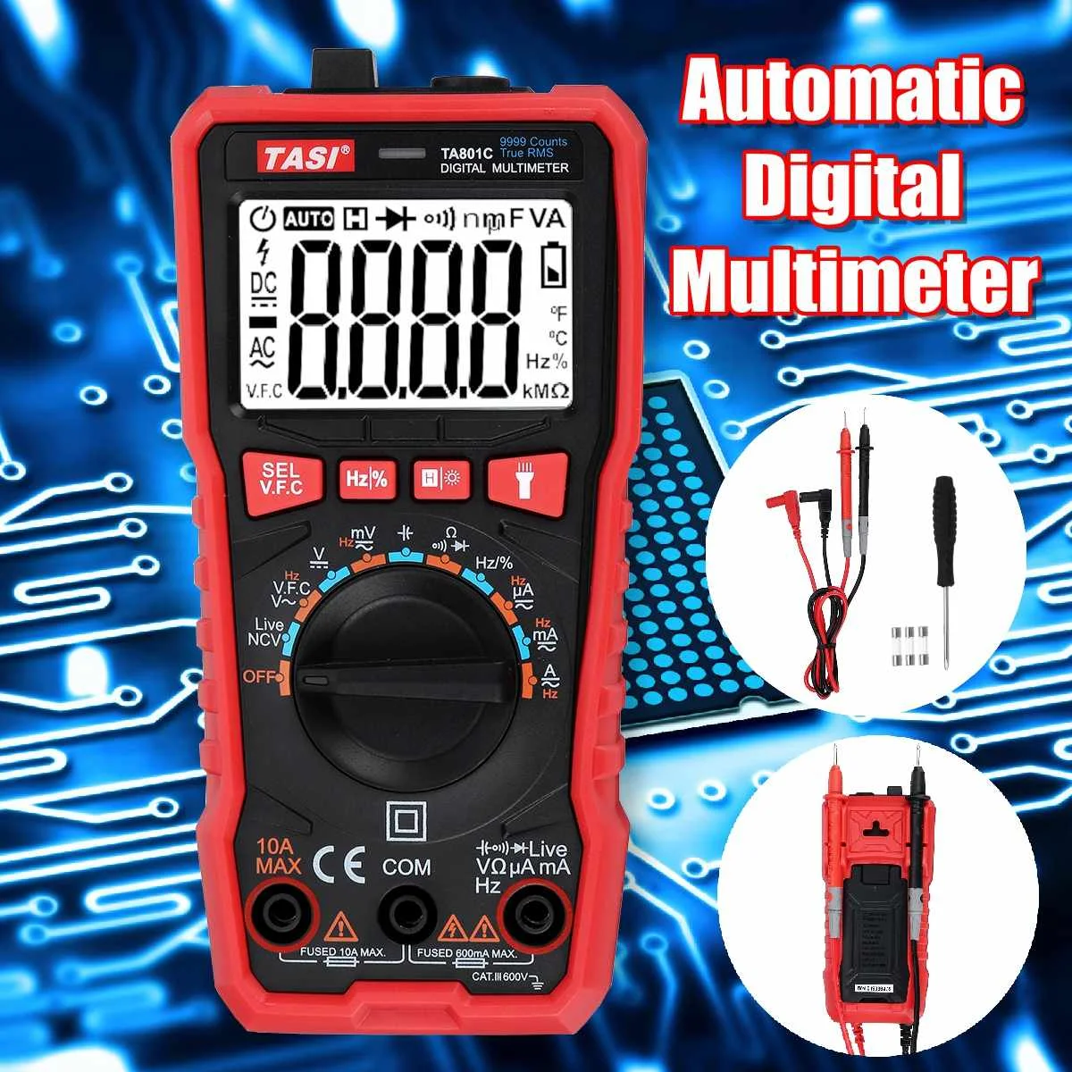 

TA801C True RMS LCD Digital 9999 Counts Automatic Multimeter AC/DC Tester Meter