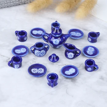 

1/12 Dollhouse Tableware Porcelain Miniature Tea Cup Sets Mini Teapot Coffee Plate Play Kitchen Dining Ware Toy 15pcs