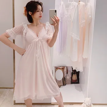 

Vintage Robe Lace Long Robes Set Women Wonderful Nightgown Romantic Sleepwear Pijamas Bridal Dressing Gown Sleepwear New 2020