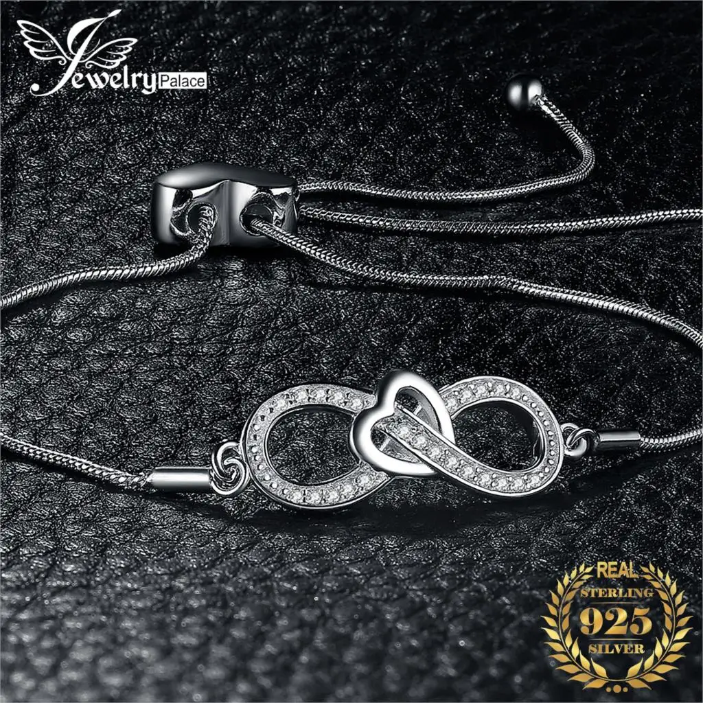 JewelryPalace сердце с бесконечностью 0.12ct кубического циркония регулируемые браслеты и браслеты для женщин 925 пробы серебряные свадебные украшения