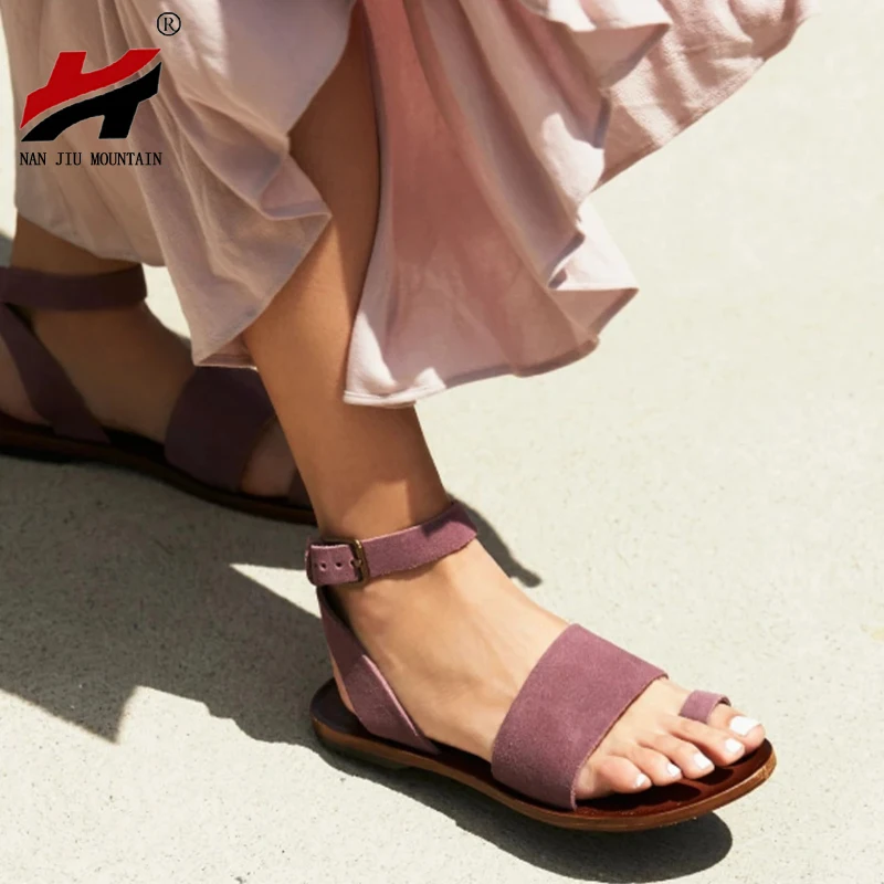 

NAN JIU MOUNTAIN 2020 Flat Sandals Summer Women Simple Sandals Open Toe Buckle Comfortable Casual Shoes Plus Size 35-43