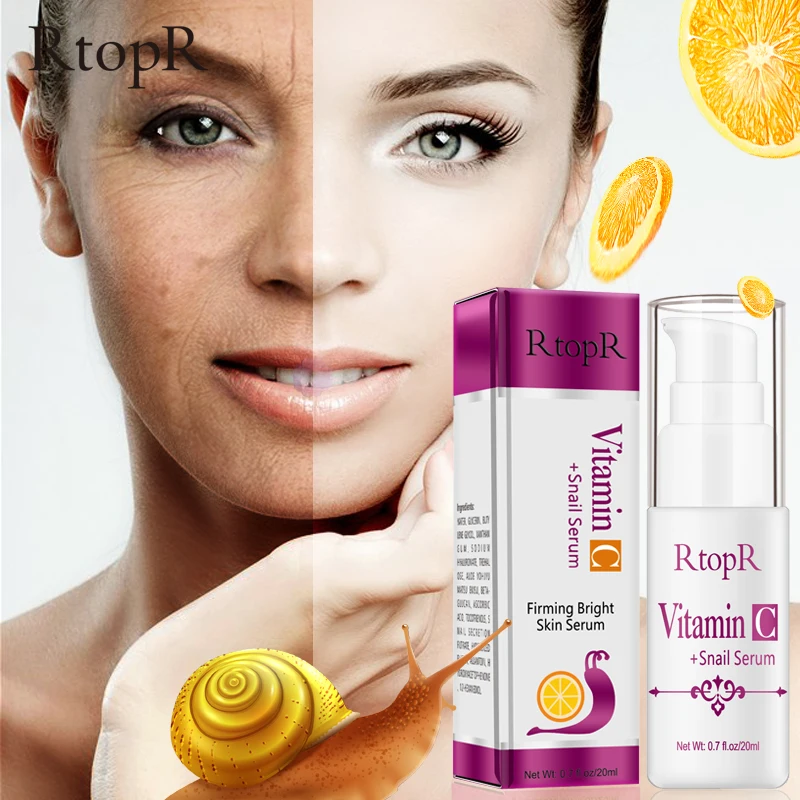 

RtopR VC Snail Whitening Anti-aging Face Serum Moisturize Anti-wrinkle Nourish Skin Shrink Pores Remove Acne Facial Care Essence