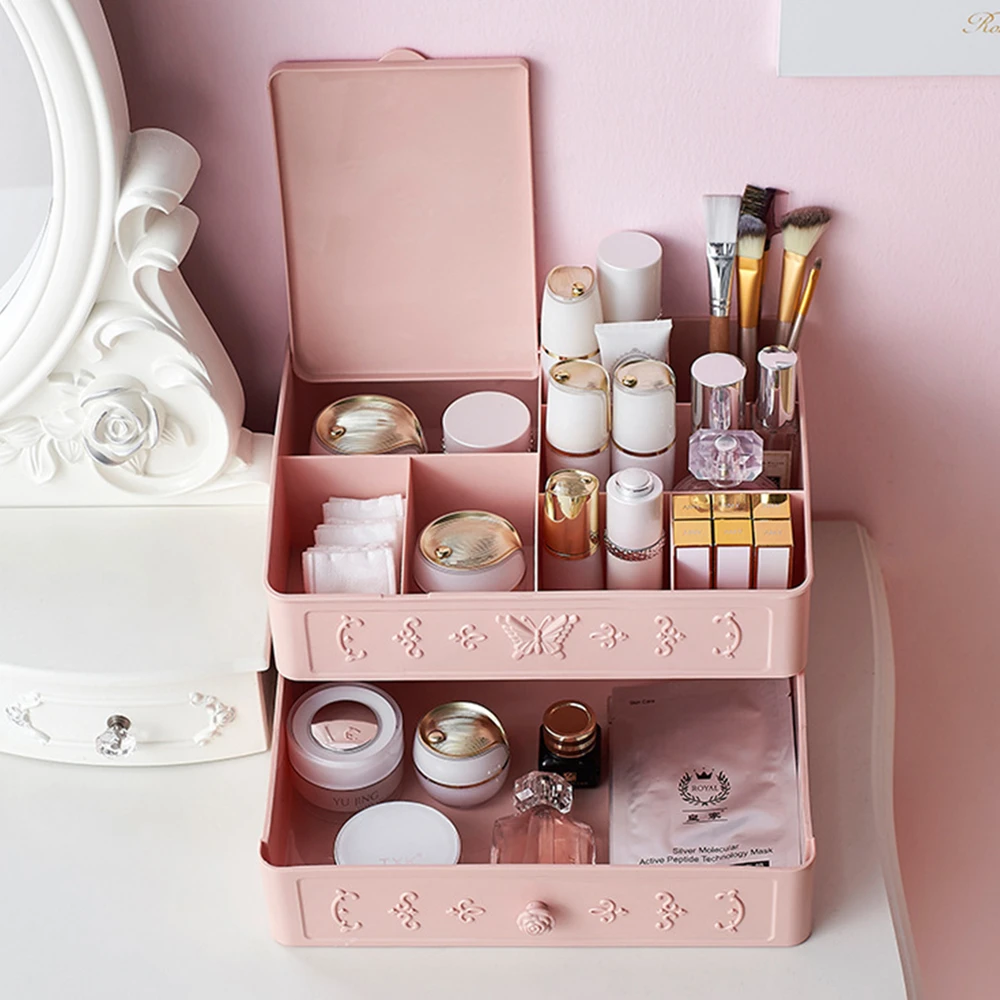 

Plastic Makeup Box Rangement Maquillage Desktop Cosmetic Organizer with Drawer Multipurpose Makeup Storage Holder