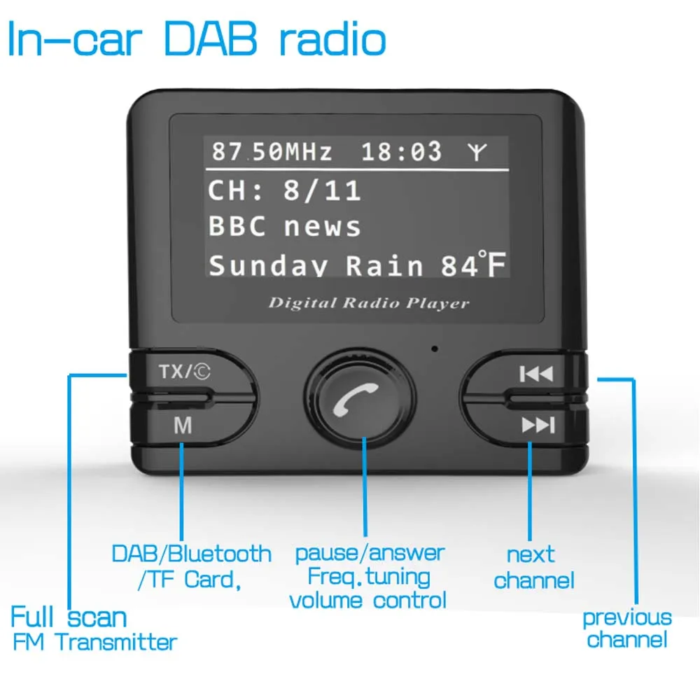 JINSERTA Bluetooth DAB/DAB+ Радио fm-приёмопередатчик MP3 музыкальный плеер с магнитной подставкой Поддержка громкой связи TF карта AUX