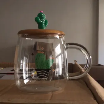 

400ml Heat-resistant glass milk cup microwaveable heating breakfast cup with lid spoon household female flat bottom cup