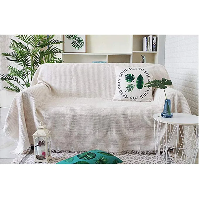 Modern Ginkgo Leaf Tassel Bed Blanket Couch Sofa Cover ArmChair Throw Cover 