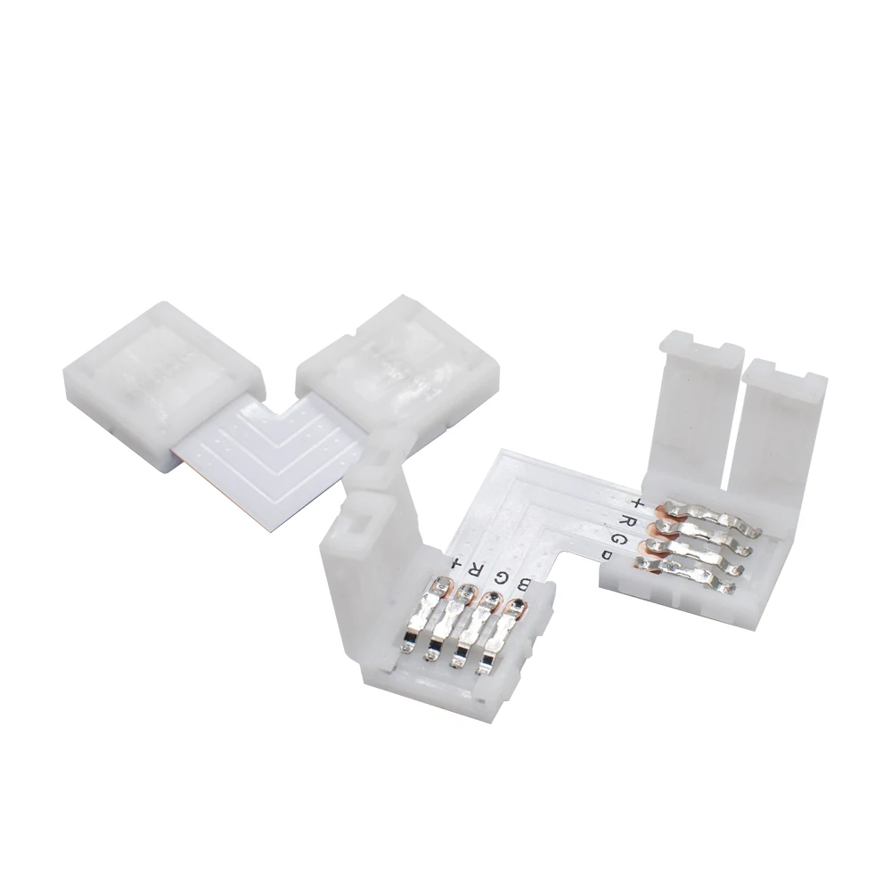 

10mm 4 Pin L shape LED Strip Connector For Connecting Corner Right Angle RGB 5050 SMD 2835 LED Strips Lights