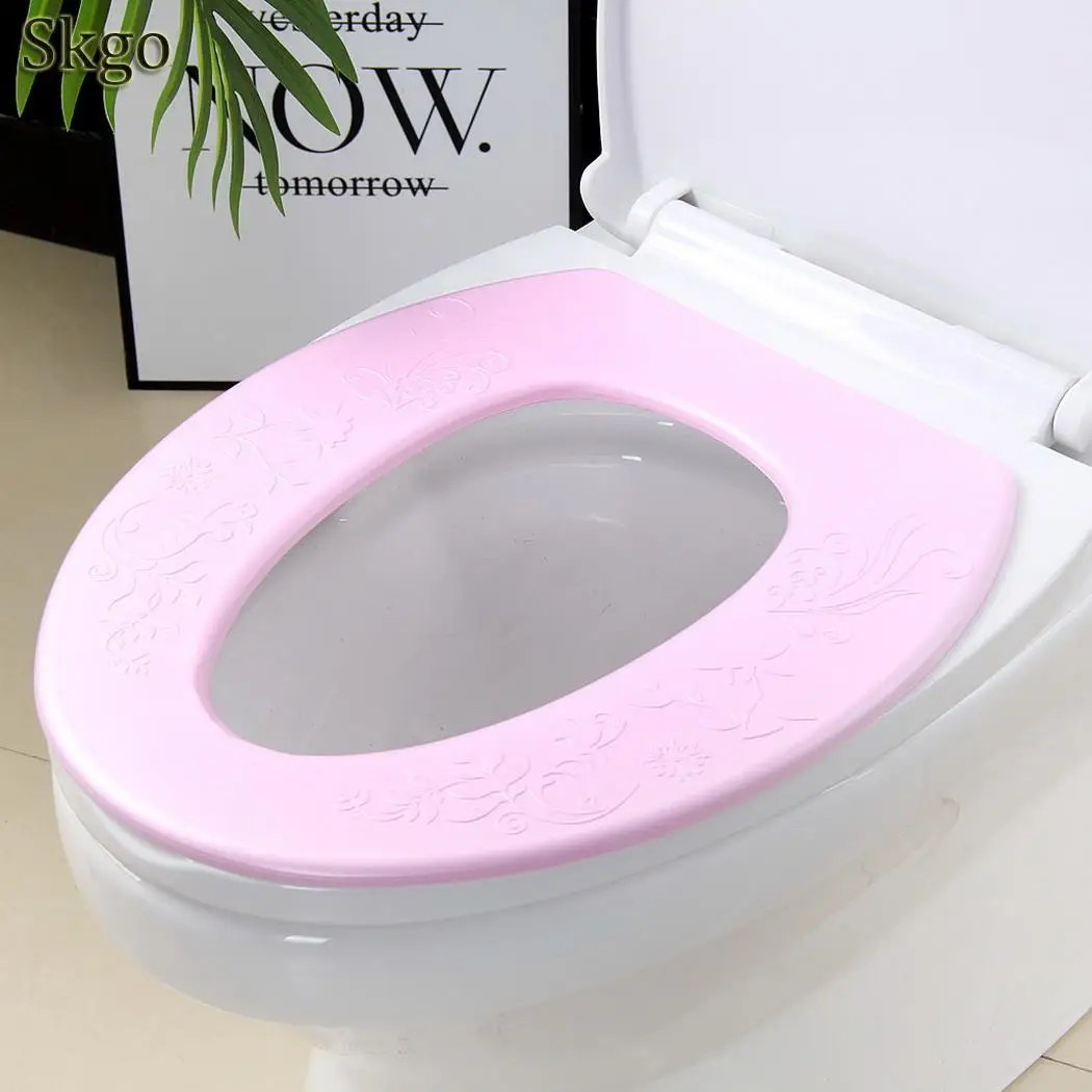 pink flower EVA Waterproof Toilet Seat O-type Washable Toilet Seat Blue/Green/Pink - Цвет: pink flower