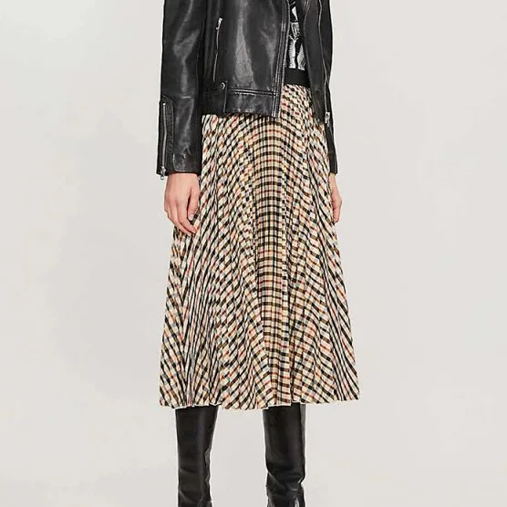 

Women High Waist Contrast Plaid Pleated Midi Skirt - Ladies Stylish 2019 Causal Skirt