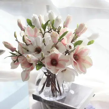 

1 Pce Silk Magnolia Branch Artificial Flowers High Quality Fake Flower For Diy Wedding Decorate Home Decoration Party Accessory