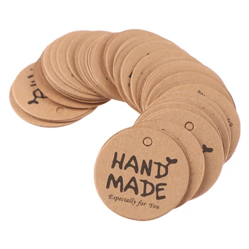 

100Pcs Round Handmade With Love Kraft Paper Hang Tags+20m Hemp Strings Garment Luggage Labels Mark Gift Paper Tags