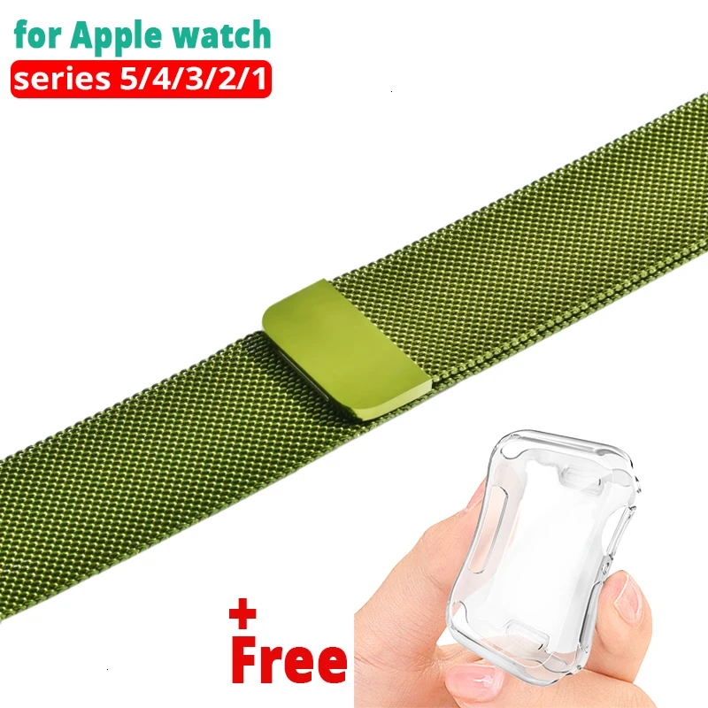 Миланская петля ремешок для Apple Watch серии 5 44 мм 38 мм браслет из нержавеющей стали для iwatch 4 3 40 мм ТПУ чехол 42 мм ремешок для часов - Цвет ремешка: Green