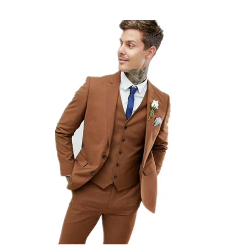 

Custom Made Brown Nocth Lapel Blazer Handsome Men Slim Fit Groom Tuxedo Wedding Mens Suit Terno Masculino Jacket+Pant+Vest