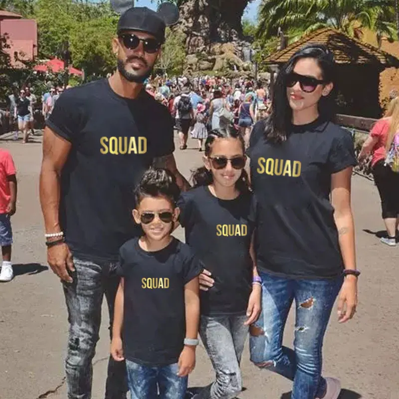 Отряд Семейные комплекты хлопок буквы мода Папа мама дочь сын дети счастливый