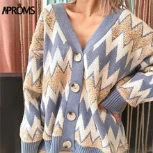 ^^Best Offers Aproms Korean Style Women's Cardigans Autumn Winter 2019 Fashion Geomertric V-Neck Sweaters Single Breasted Loose Jumper Pull ^^Best Offers Aproms Korean Style Women's Cardigans Autumn Winter 2019 Fashion Geomertric V-Neck Sweaters Single Breasted Loose Jumper Pull