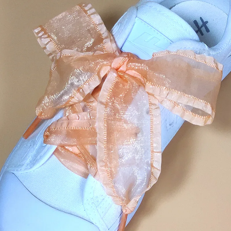 4 cm verbreiterte Organza-Rüschen-Schnürsenkel, 80/100/120/160 cm Länge, Schleife, Sneaker, Schwarz, Sportschuhe, weiße Schuhe, Schnürsenkel, Dropshipping – Detail 5