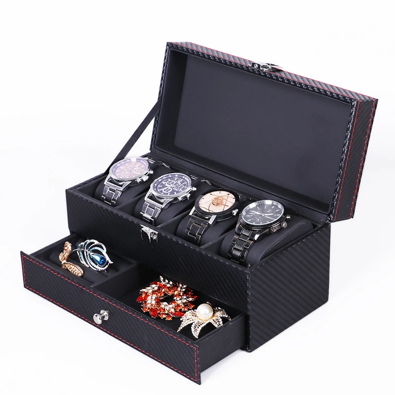 Double PU Leather Box 4 Plaid Watch Storage Box Storage and Display Box Jewelry Storage Box