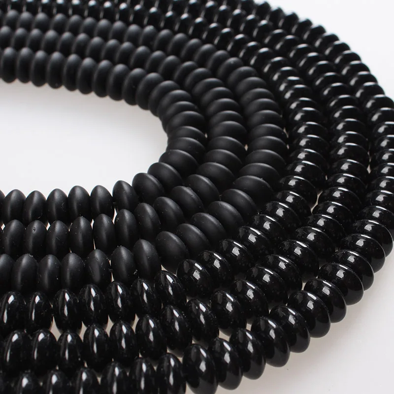 

Natural Stone Matted Black Agate Rondelle Spacer Beads Abacus Onyx Loose Beads 6 8 10mm For Bracelets Necklace Jewelry Making