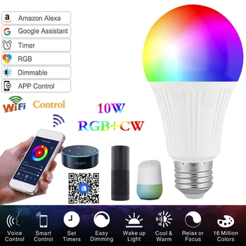 

10W WIFI Smart Bulb DIY Color RGB Music Mode Function LED Lamp Alexa Google Assistant Voice Control E27 B22 Magic Bulb