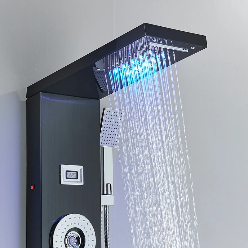 Description Picture 5 of itemBlack LED Rain/Waterfall Head Shower Panel Digital Screen Massage Jets Waterfall Bath Tub Spout Bathroom Shower Column System
