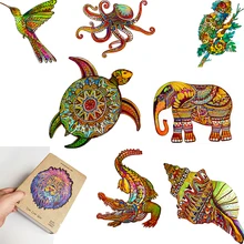 

Toddler Intelligence Puzzle Unique Shaped Wooden Pieces Animal Sea Turtle Cartoon Puzzle for Kids SML Design Artwork Jigsaw Gift