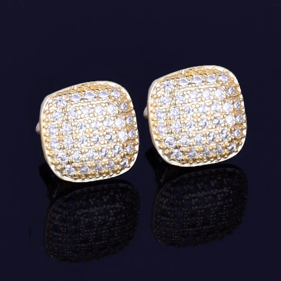 10MM Square Gold Cubic Zircon Stud Earrings