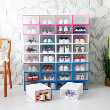 

1PC DIY Clear Plastic Shoes Boxes Stackable Floding Shoes Drawers Storage Home Storage Container Organizers organizador zapatos