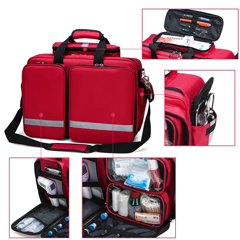 First Aid Medical Bag Isolation Multi-pocket Portable Messenger Nylon Bag Emergency Medical Rescue Safety Outdoors Family Travel photo