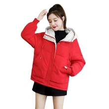 Зимняя короткая Базовая куртка теплое базовое пальто для женщин Женский Большой размер с стоячим воротником 3XL плюс размер куртка яркого цвета
