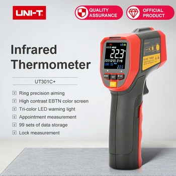 

Infrared Thermometer UT301C+ DS distance coefficient ratio 12:1 EBTN color display Dual lasers Date/time display