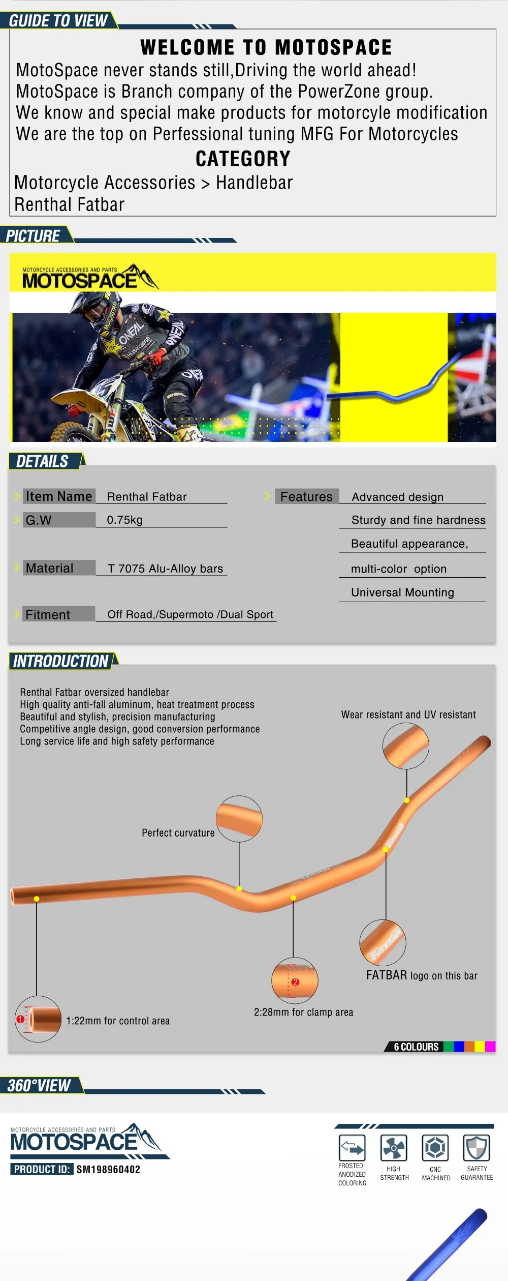 Серый алюминиевый 28 мм 1-1/" Руль для moto rcycle moto MX CR CRF CRM XR YZ YZF WR WRF DR DRX RM rmz EX 85 125 200 250 400 650