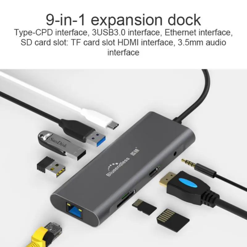USB C на Hdmi VGA Ethernet адаптер многофункциональный концентратор 4K HD USB 3,0 концентратор 9 в 1 док-станции