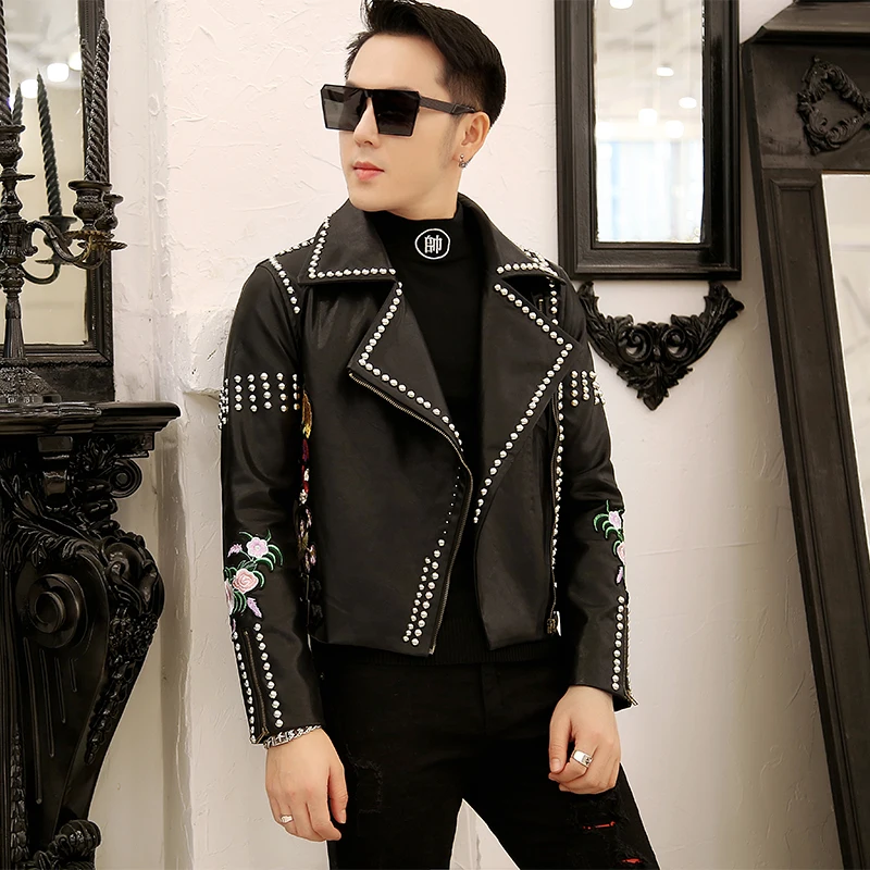 Повседневные кожаные куртки Chaqueta De Cuero Moto с заклепками Украшенные панк