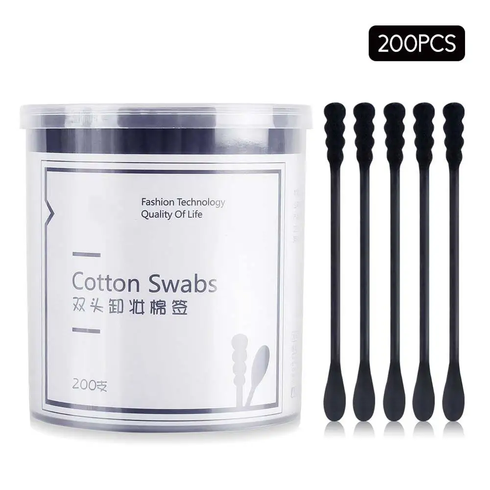 200Pcs Cotton Swabs Sticks Black Double Tipped Buds Head Absorbent Cleaning 3 boxes cotton swab swabs baby earpick multifunction buds for kids absorbent double ended multi purpose sticks care