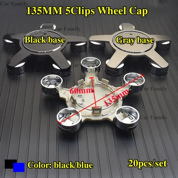 

20pcs Car Wheel Center Hub Caps 135mm 5pins for Passat B6 B7 CC Golf MK5 MK6 Tiguan Auto Rims Center Logo Covers Black gray