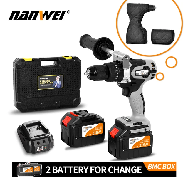 NANWEI 21V 13mm Cordless Drill Industrial Grade Brushless Impact Drill 1/2