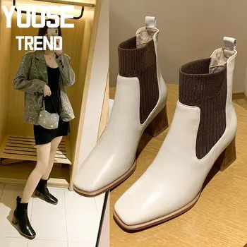 

Boots Women 2020 Elastic Band Thick Heel Women's Autumn Shoes Women's Boots Ankle Boots for Women Women Cheslsea Shoes