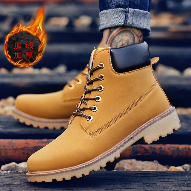 koovan men boots 2021 new Martin boots PU leather men's shoes high top more leisure autumn boots wholesale yellow warm