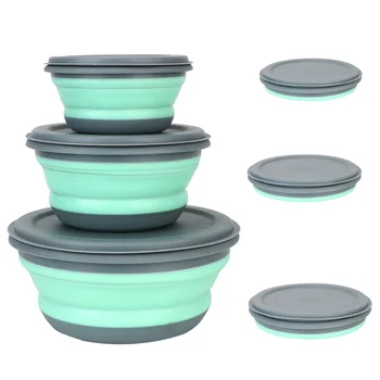 Ensemble de bols en silicone avec couvercle, bols à salade pliables portables, boîte à lunch pliante, bols pliants, 3 pièces/ensemble 1