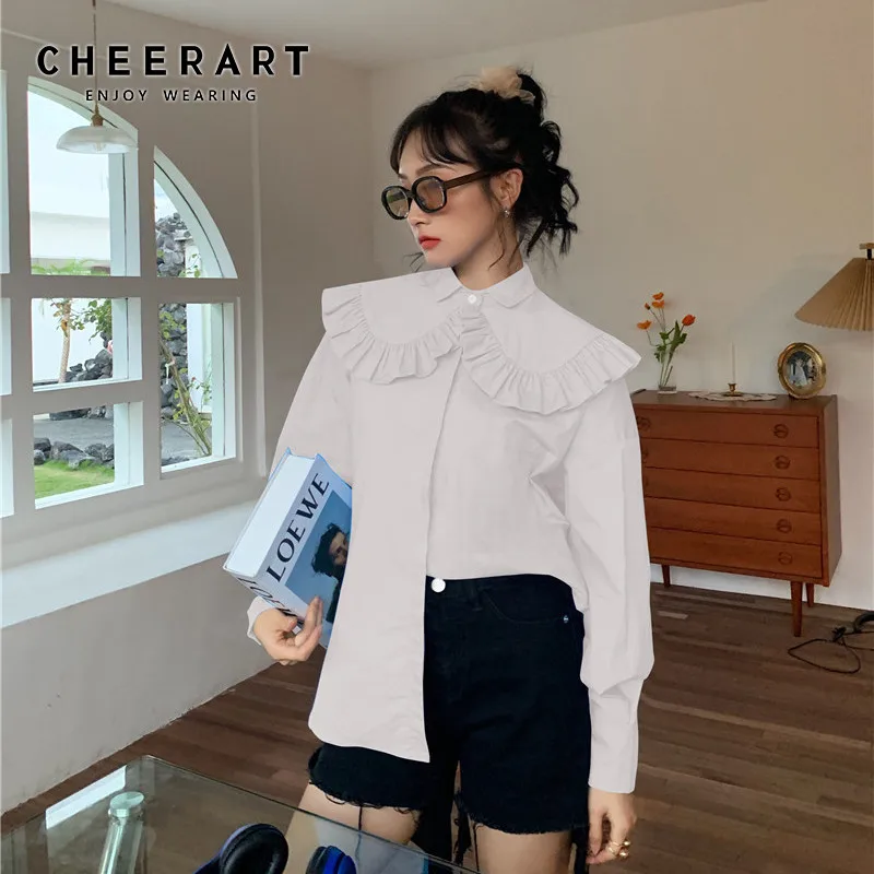 Дизайнерская рубашка CHEERART с воротником Питер Пэн женская блузка длинными