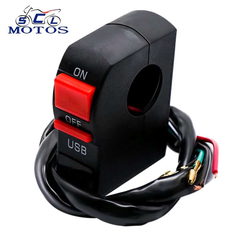 

Sclmotos- 22mm 7/8" Motorcycle Handlebar Switch 4 Wire Connectors ON/OFF Button With USB Charger For Yamaha for Honda ATV E-Bike