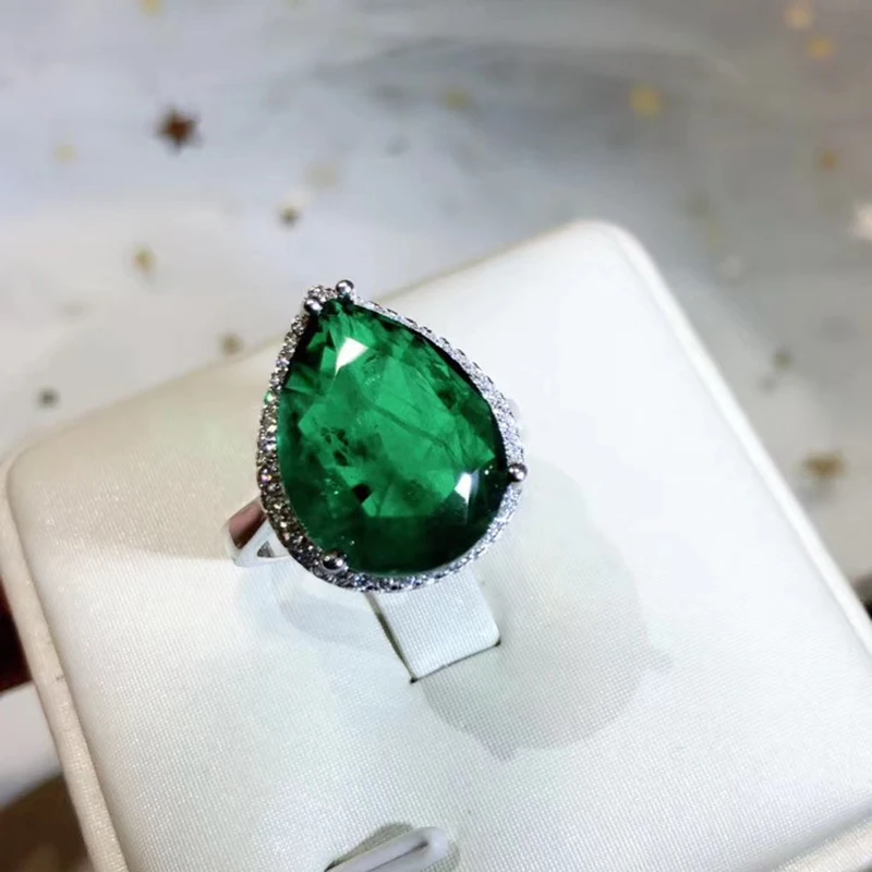 Top Quality 925 Sterling Silver Wedding Green Natural Stone Party Fashion Wild Noble Ring Jewelry Female Big Green Silver Ring